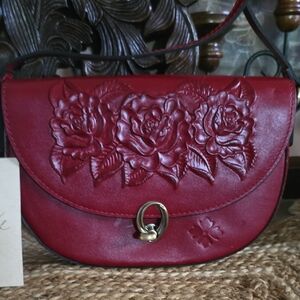 Patricia Nash Red Floral-Embossed Leather Crossbody